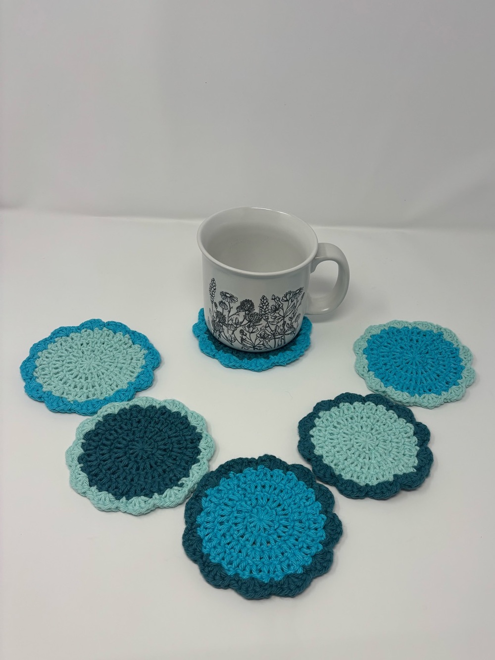 Totally Teal Crochet Coasters (Set of 6)